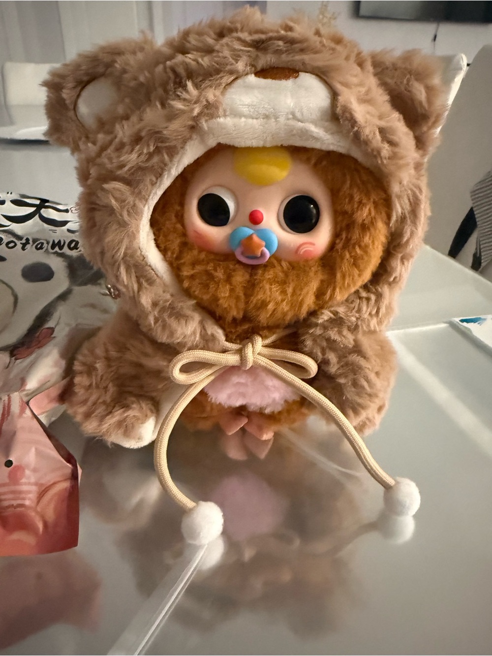 Cute Brown Bear Hood Plush Doll with Pacifier - Adorable Kids Stuffed Animal